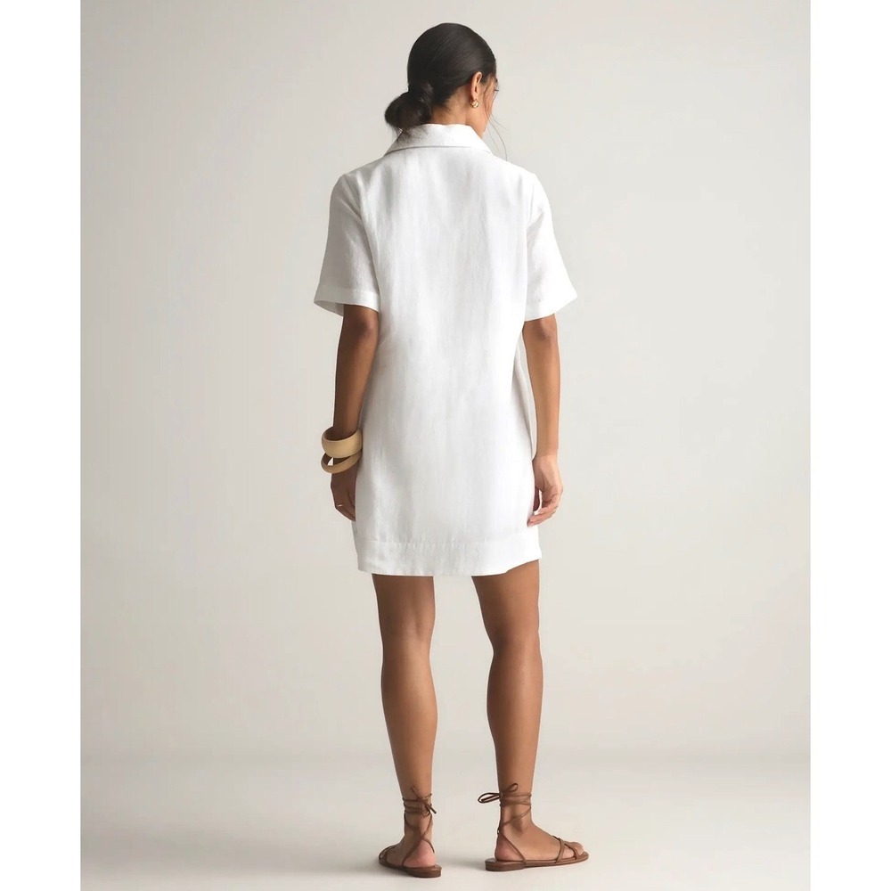 Quince White 100% European Linen Popover Mini Dress M Coastal Vacation Resort - Picture 2 of 8